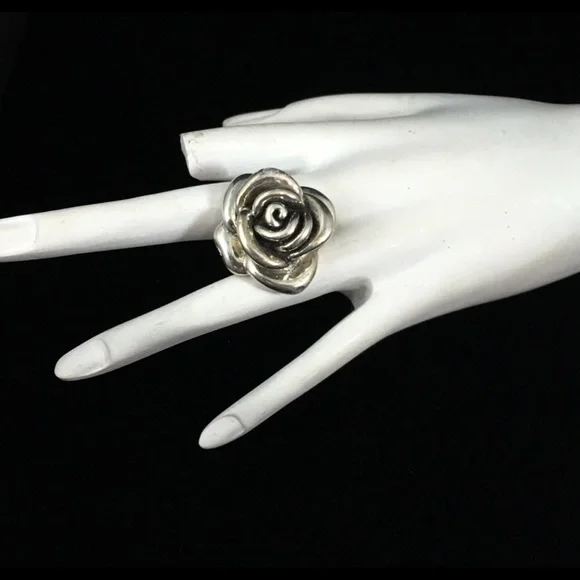 Sterling Silver Rose Cocktail Ring - Silver Floral Statement