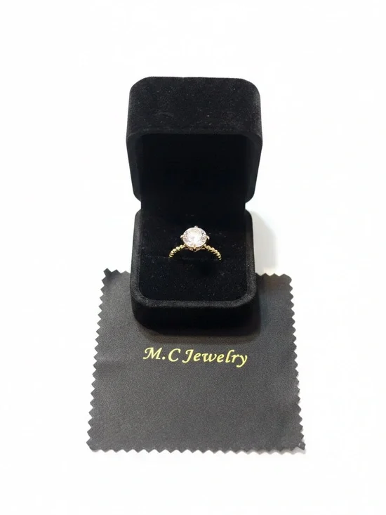Gold-Tone Twisted Band Ring with Moissanite Center Stone