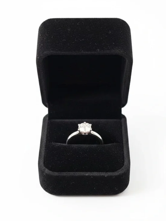 Classic Solitaire Silver Engagement Ring with Moissanite
