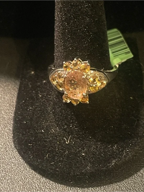 925 Silver Yellow Citrine Halo Cocktail Ring - Women Jewelry