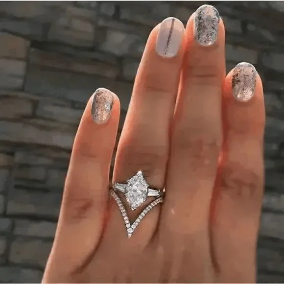 White Gold Diamond Marquise Wedding Engagement Anniversary Ring