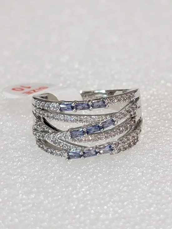 NWT Bomb Party Radiant LC Blue Tanzanite Crossover 12mm Rhodium Plate Sz10 Ring