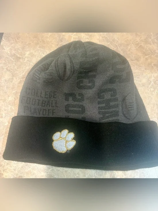 Nike 2018 Clemson champs Gray and Black Knit Beanie with Paw Logo