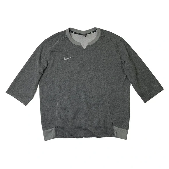 Nike Sweatshirt Mens L Large Gray Team 3/4 Flux Crew Dri Fit Pullover Split Neck