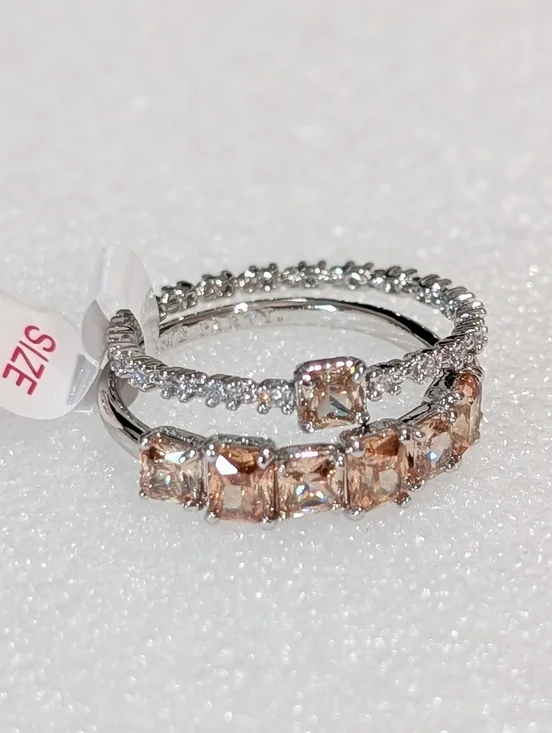 NWT Bomb Party November Brilliant LC Topaz CZ Stackable Rings Rhodium Plate Sz11