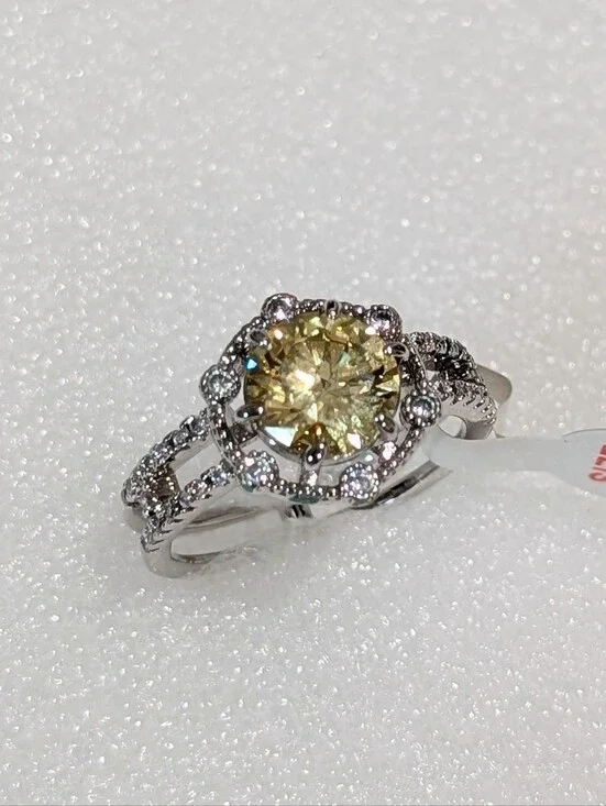 NWT Bomb Party Stunning 3.5ct Canary Yellow CZ Halo Style Rhodium Sz 10 Ring