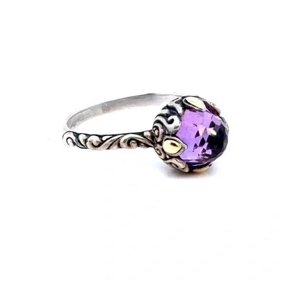 Sterling Silver‎ Ring with Purple Gemstone and Gold Accents