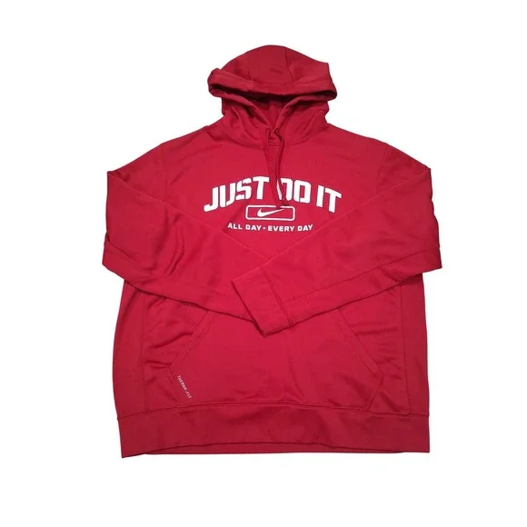 Nike Therma-FIT Hoodie Mens Red Just‎ Do It Graphic Performance Sweatshirt L