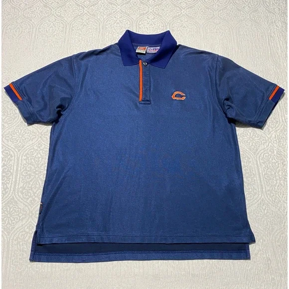 Vintage Nike NFL Pro Line Chicago Bears Polo Shirt Mens‎ Large Navy Blue Orange