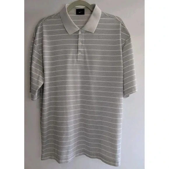 Nike Golf Men's Striped Polo Shirt Short Sleeve White‎ Black Size Large