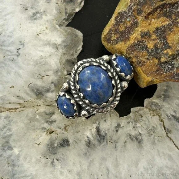 Carolyn Pollack Southwestern Style Sterling 3 Denim Lapis Ring Size 5 For Women