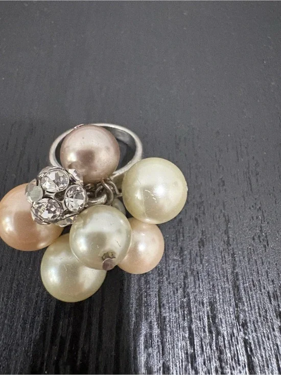 Cluster Pearl and Crystal Statement Ring - Multi-Color (size 7-8)