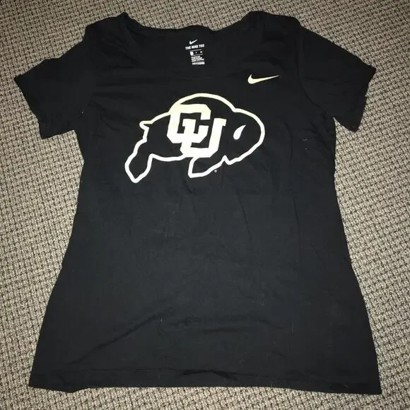 Colorado Buffaloes Womens Small ScoopNeck Black Logo‎ Tee Nike