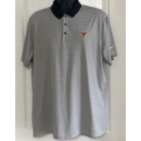 Nike Men's Dri Fit Polo Shirt XL Black White‎ Striped University Of Texas Logo
