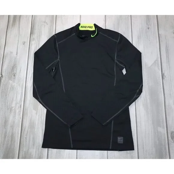Nike Pro Dri Fit Fitted Men's Long Sleeve Shirt Size Medium Black/Green