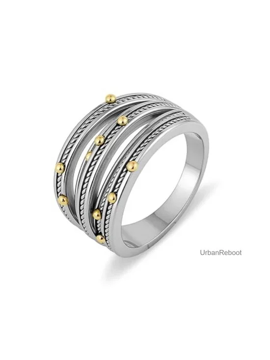 Multi-Strand Twisted Cable Statement Ring with Ball Accents