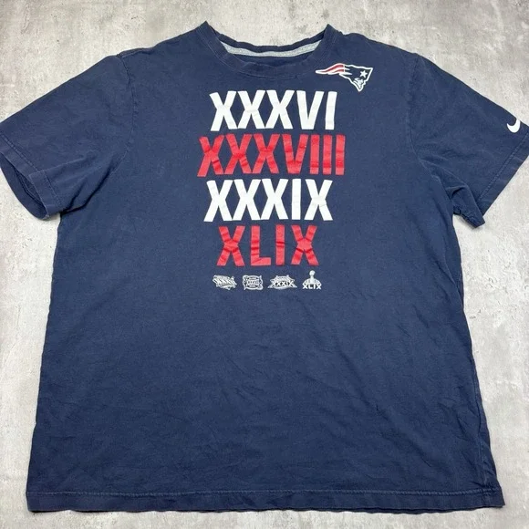 New England Patriots Nike Blue Super Bowl T Shirt Mens 2XL NFL Football USA