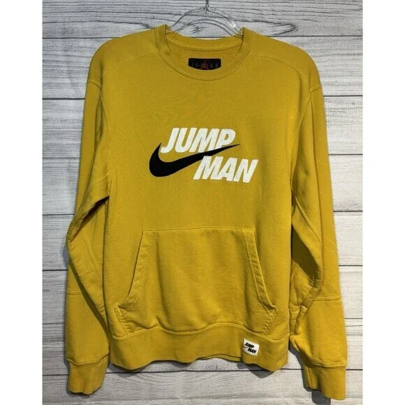 Nike Air Jordan Jumpman Pullover Crew Sweatshirt Men Size XS MUSTARD COLOR