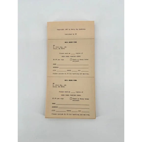 Vintage 1987 Hood Canal Cooking Cards Betty Kay Anderson PNW Recipes Ephemera