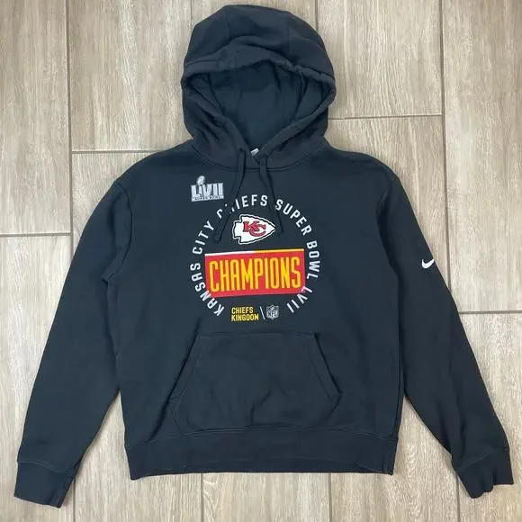 Nike Kansas City Chiefs Super Bowl LVII Champions Hoodie Mens M Black NFL
