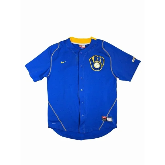 Nike Prince Fielder #28 Milwaukee Brewers Jersey Men's Large Blue MLB