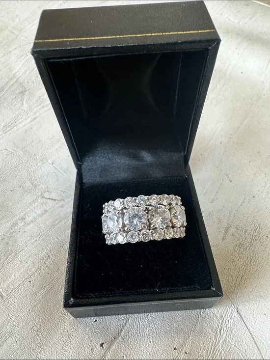 Clear Crystal Multi-Row Silver Ring — Sparkling Statement Band