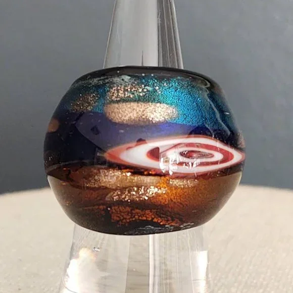 Hand blown multi color domed glass ring