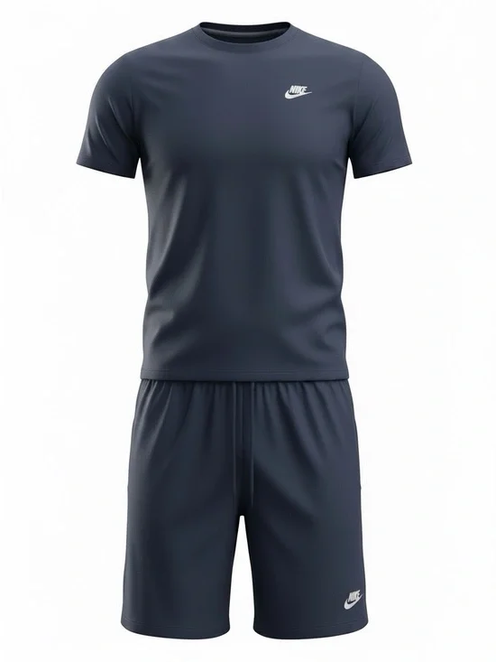 Nike Navy Crewneck Tee and Shorts Set with White Swooshes