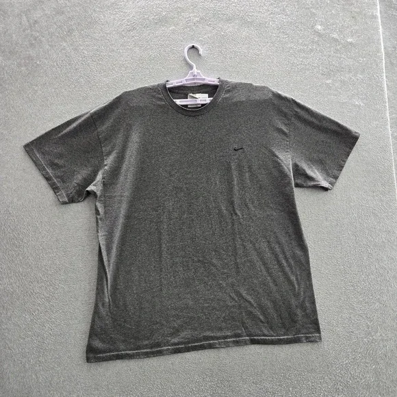 VINTAGE Nike Men Shirt XXL Gray Logo Short Sleeve Mini Swoosh Embroidered