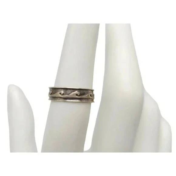Sterling Silver Water Wave Band Ring Size 5 Vintage Adjustable