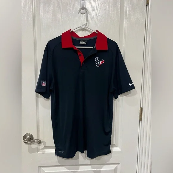Nike Men's Texans Navy Blue and Red Polo Shirt - *Houston Texans *   Size: Large