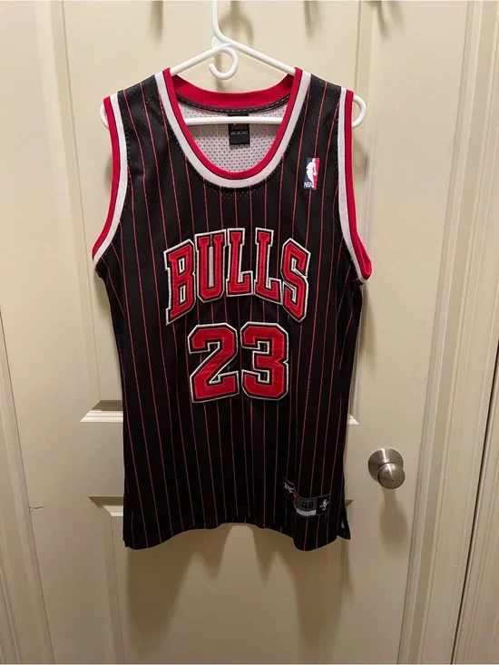 Michael Jordan NBA Black Jersey with Red Pinstripes and NBA Logo