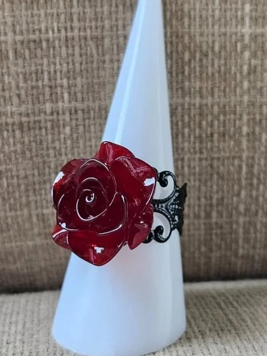 Red Rose Ring Fashion Jewelry Gothic Style Ring Size Adjustable