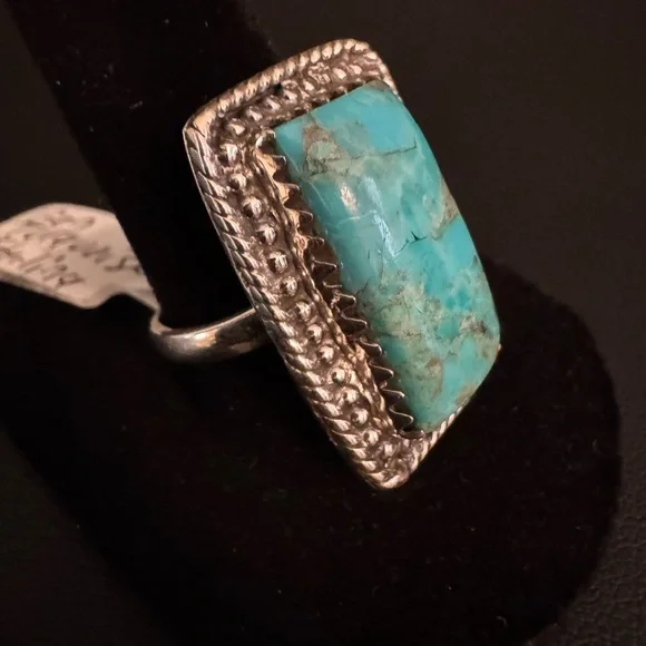 Genuine Turquoise Stone Sterling Silver Ring‎