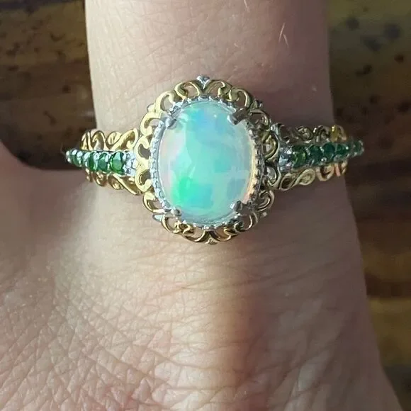 Natural Ethiopian Opal Chrome Diopside Sterling Silver Ring Size 10
