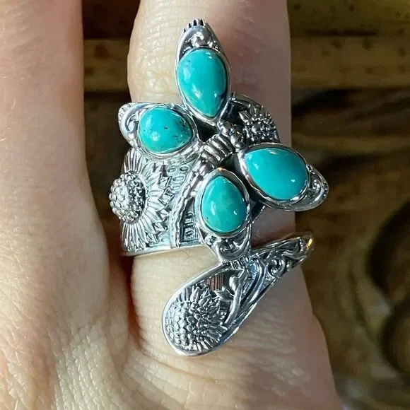 Sierra Nevada Turquoise Sterling Silver Butterfly Sunflower Ring Size 5