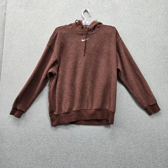 Nike Men Hoodie SMALL Brown Fleece Activewear Logo Center Swoosh Embroidered