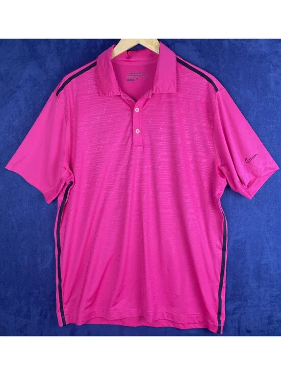 Nike Golf Dri-fit Polo Men’s Large Magenta Pink Black Stripe