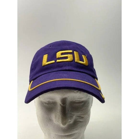 Vintage LSU Tigers Hat Cap Strap Back Mens Purple NCAA Football Nike Dri Fit