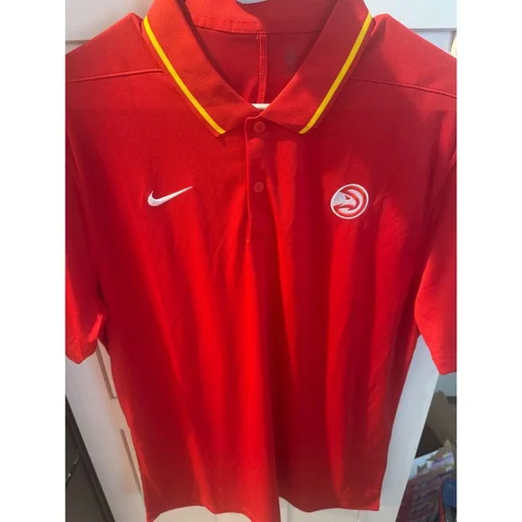 Nike Atlanta Hawks NBA Dri-FIT Polo Shirt Mens Large Red Short Sleeve Golf Tee
