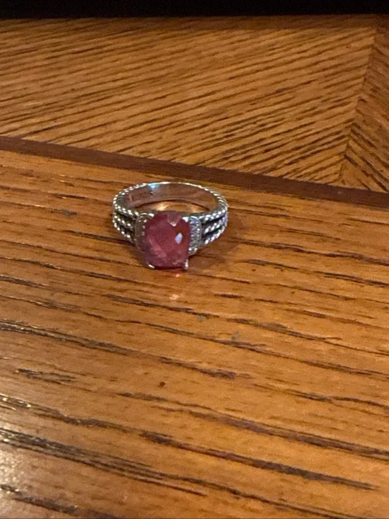 Sterling Silver Pink Gemstone Ring with Braided Band