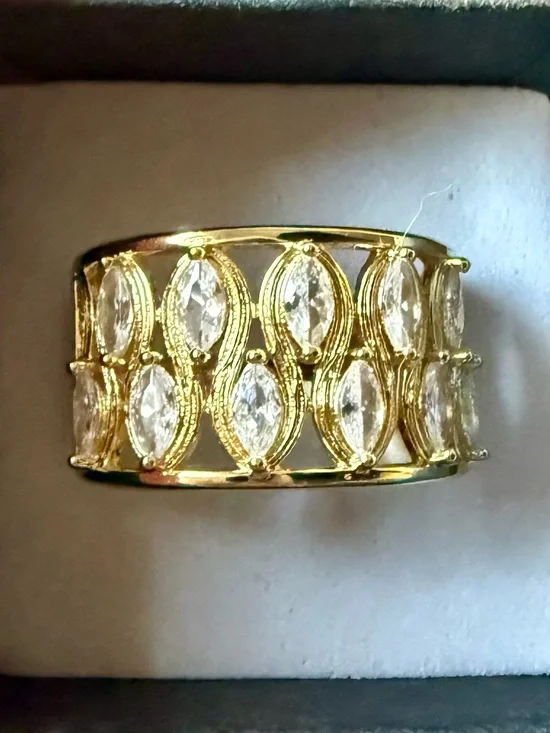 NEW!! 18k Yellow Gold Marquise Cubic Zirconia Wide Band Open Back Ring