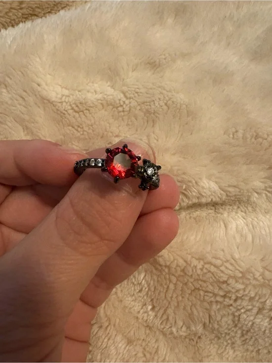 Red Crystal Halo Ring with Black Metal Setting