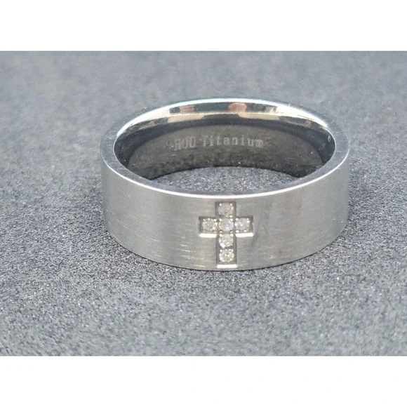 Mens Christian Titanium Ring With Diamond‎ Jewel Cross Size 12 Large