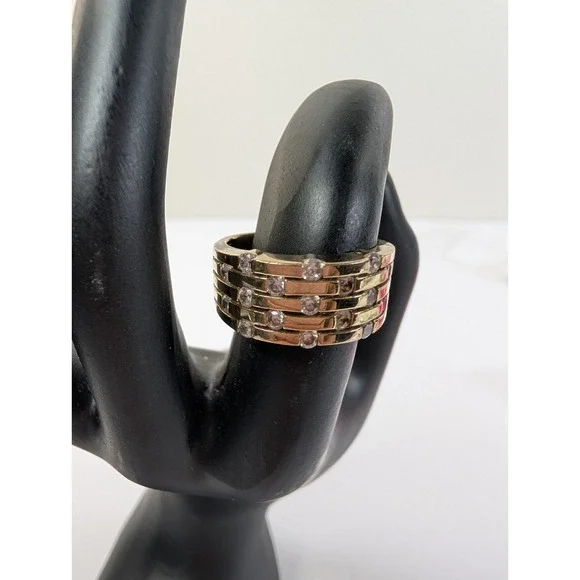 SW‎ China Gold Toned Sterling Silver 925 Cubic Zirconia Band Ring Size 7
