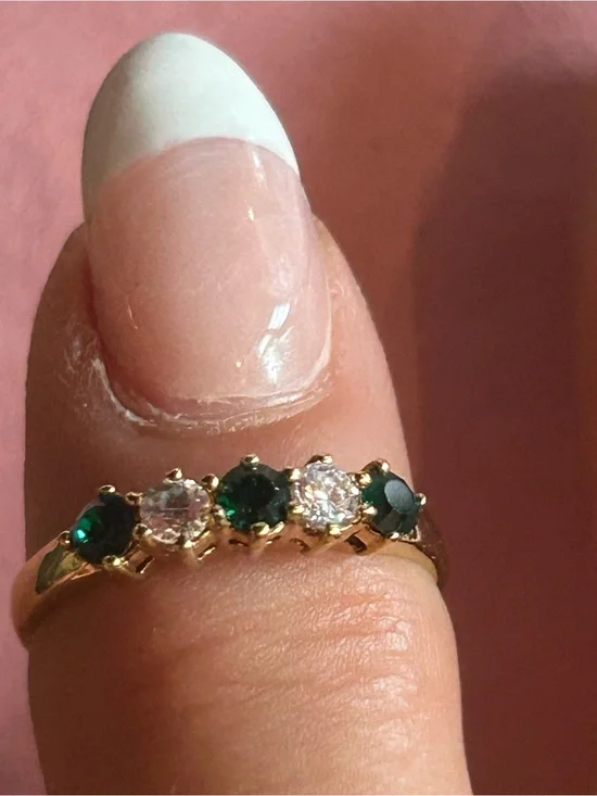 Women’s Vintage Stacking Ring. Gold-Tone with Faux Emeralds/Clear Rhinestones