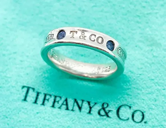 Tiffany & Co. 1837 Montana Sapphire Ring Sterling Silver Size 4 w/ Pouch