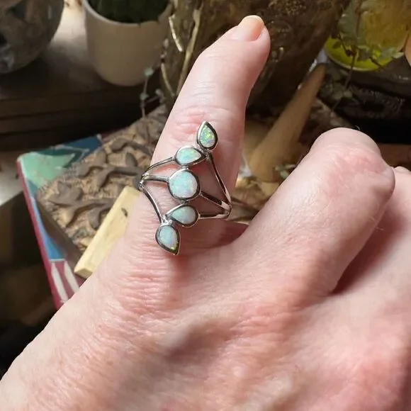 Sterling Silver Lab Opal Ring Size 8