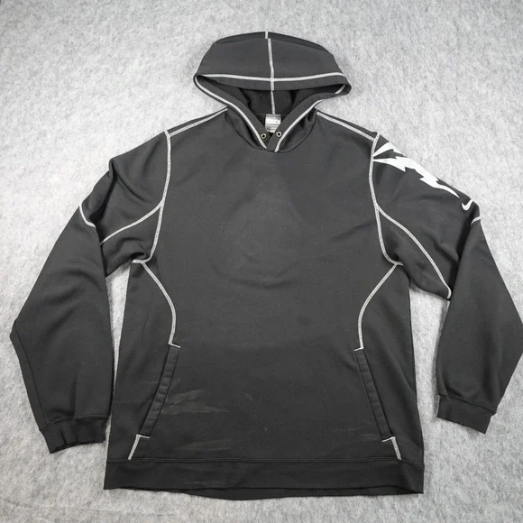 Nike Hoodie Mens Large Black Therma Fit Contrast Stitch Pullover Sweatshirt FLAW