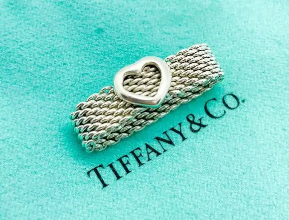 Tiffany & Co. Somerset Mesh Heart Ring Sterling Silver Size 6 w/ Pouch